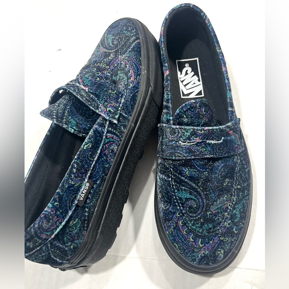 Vans Women's Paisley Slip-On Flats in Navy, Teal, Purple